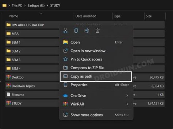 How to copy the filename quickly in windows