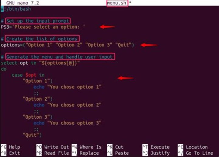 how to create bash menu for listed folders