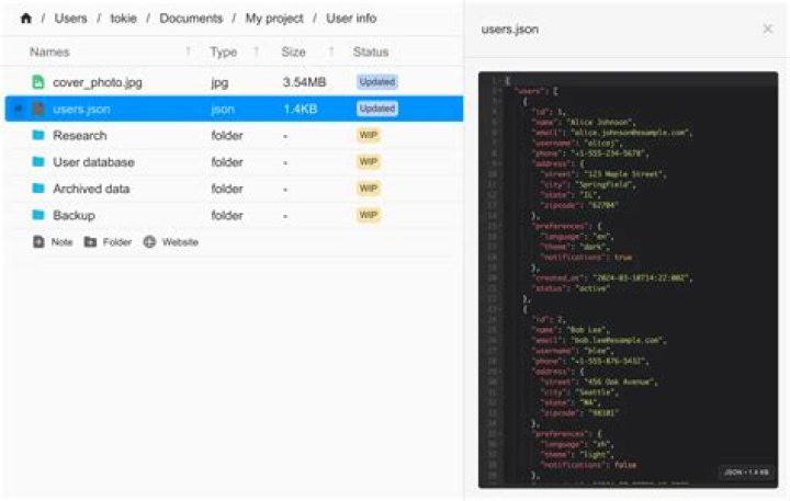 How to create json with file name, size and version in a directory?