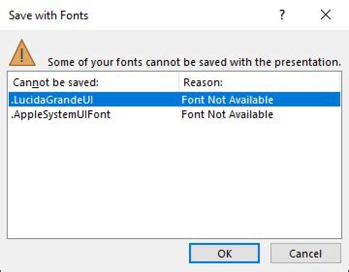 How to deal with missing fonts when saving PowerPoint 365 presentation