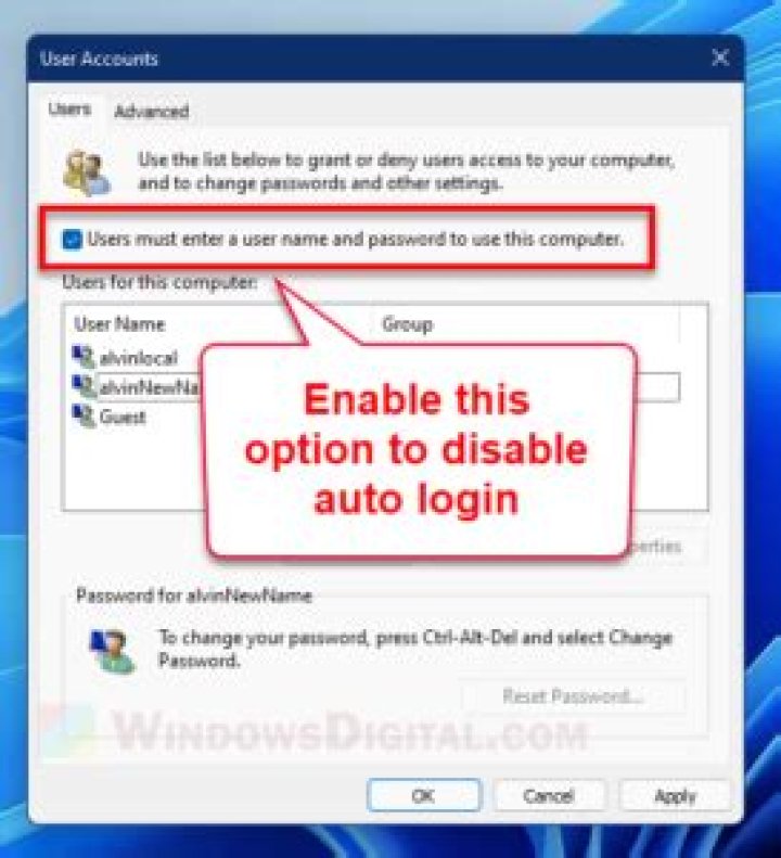 How to disable auto login in Windows 11?