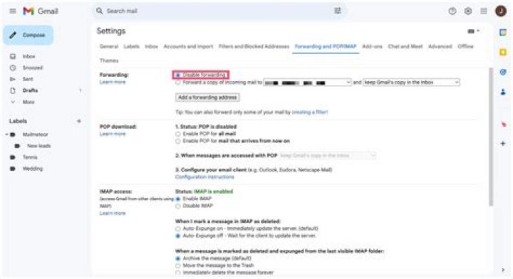 How to disable email forwarding to my gmail account
