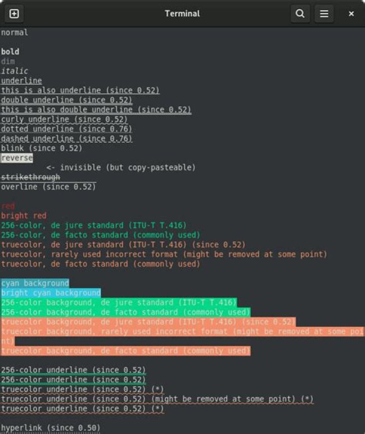 How to do: underline, bold, italic, strikethrough, color, background, and size in Gnome Terminal?