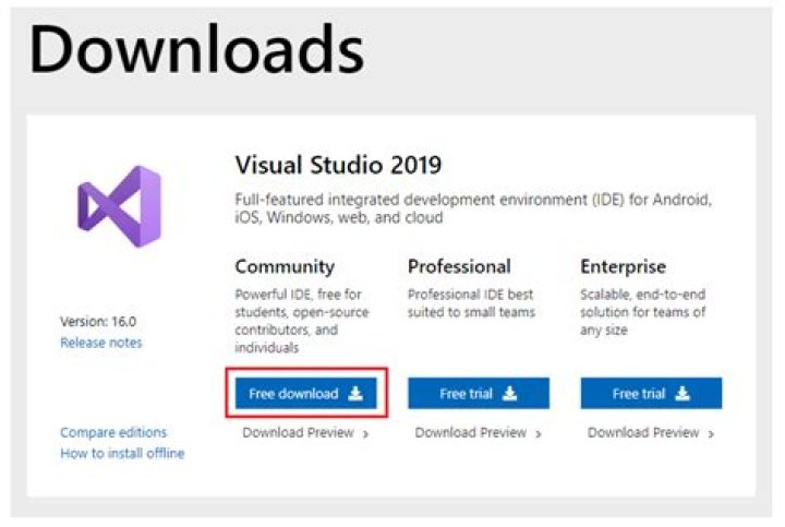 How to find out the download size of Visual Studio 2019 Community Edition?