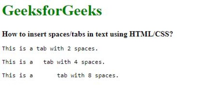 How to insert spaces/tabs in text using HTML/CSS