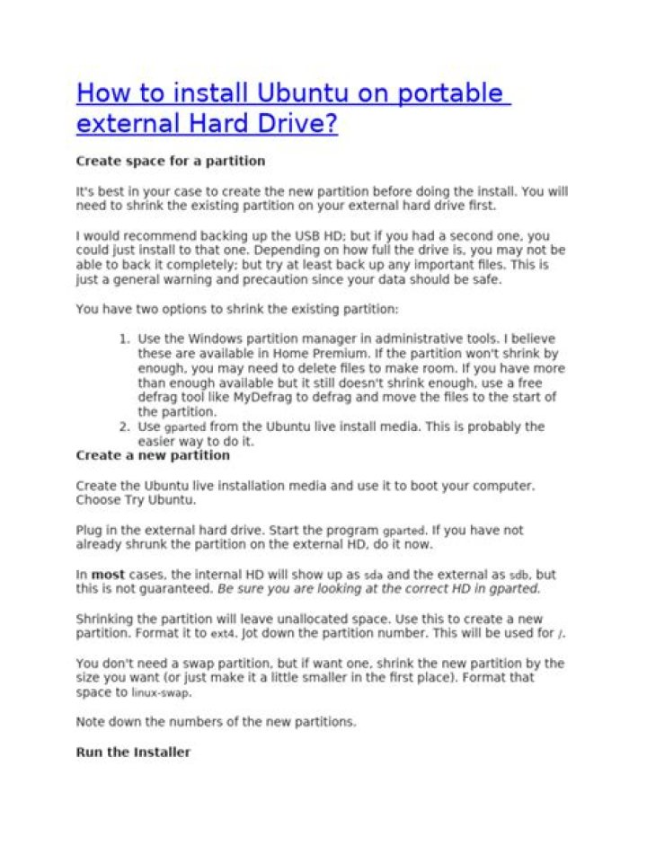 How to install Ubuntu on portable external Hard Drive?