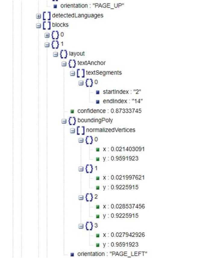 How to Process JSON response of Google Document AI OCR Api to proper structure?