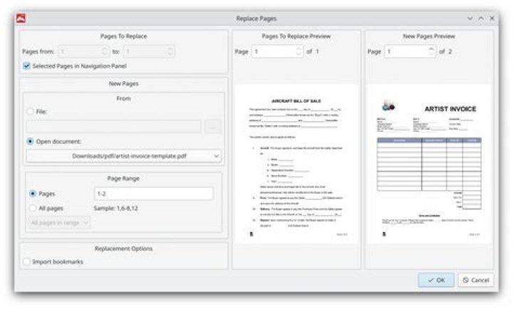 How to replace pages in pdf with bookmarks?