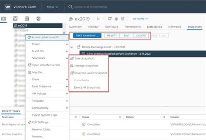 How to reset a VM to a previous snapshot?