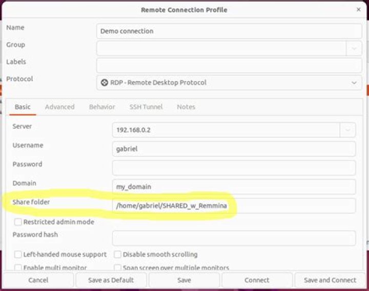 How to share a folder with Remmina?