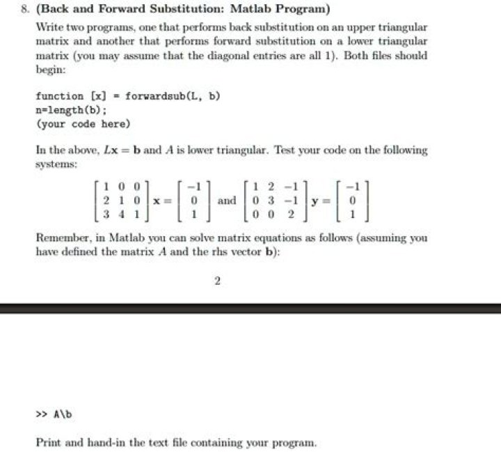 How to solve $Ax=b$ via backward and forward substitution on Matlab