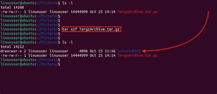 How to untar an archive from one directory to another in linux?