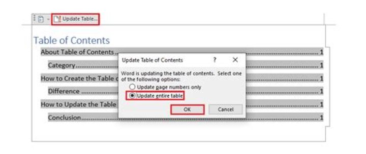 How to update the Table Of Contents in Word Online?