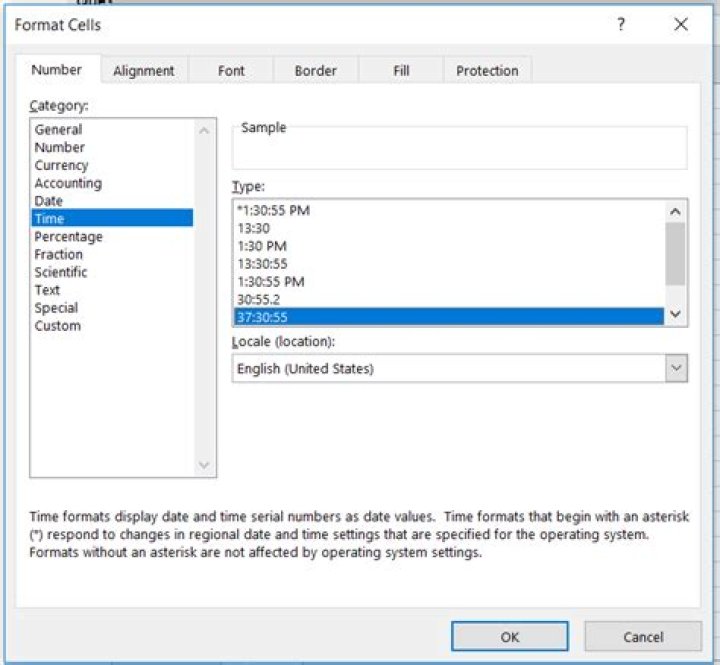 How to write time in excel in the format 00:00.00
