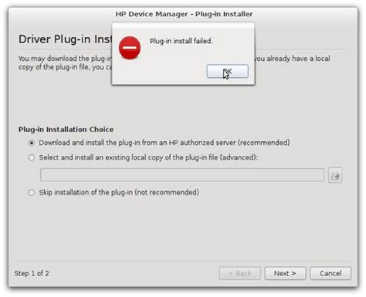 HP Device manager : Plug-in install failed