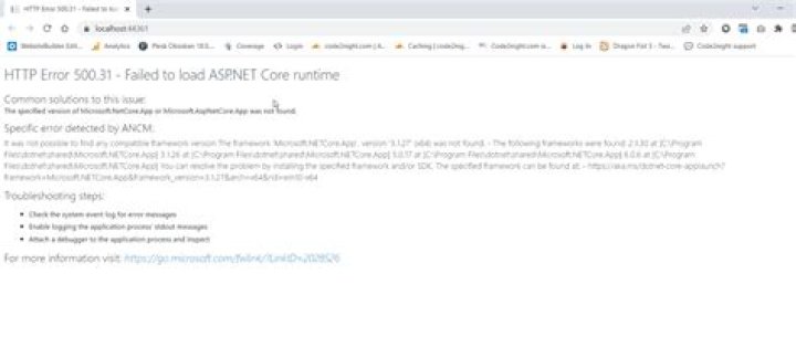 HTTP Error 500.31 - Failed to load ASP.NET Core runtime