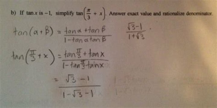 If $\tan x = -1$, simplify $\tan(\pi/3+x)$