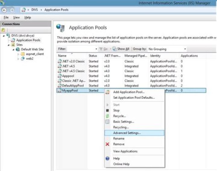 IIS Application Pool configuration