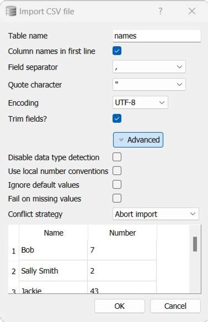 Import CSV to SQLite