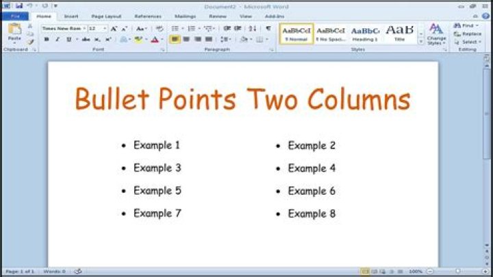 In MS word, how do I get a two-column bulleted list in a table?