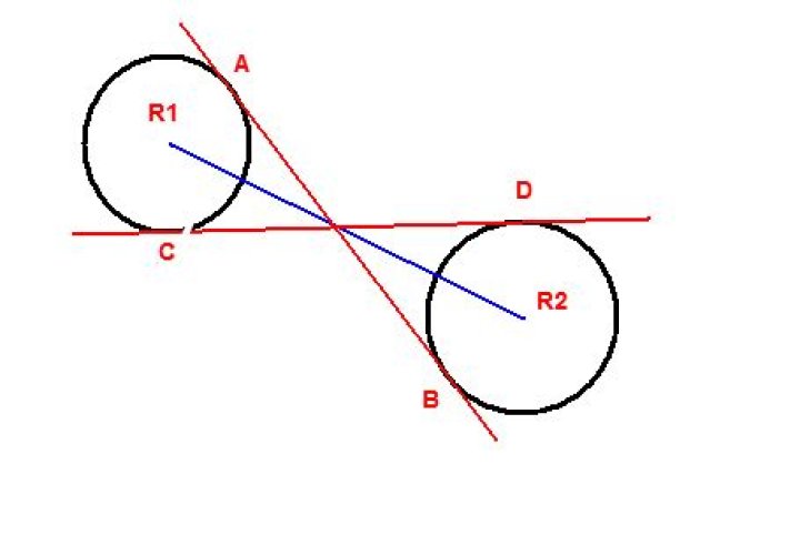 Inner tangent between two circles formula
