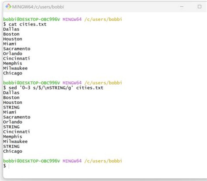 Insert newline (\n) using sed
