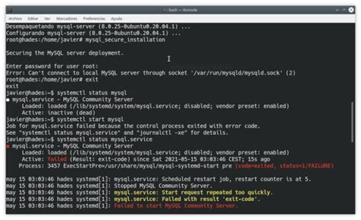 Installation incomplete of mysql-server-8.0 in Kubuntu 20.04
