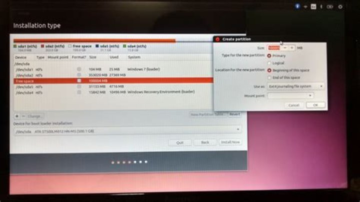 Installing ubuntu in free space of extended partition: 