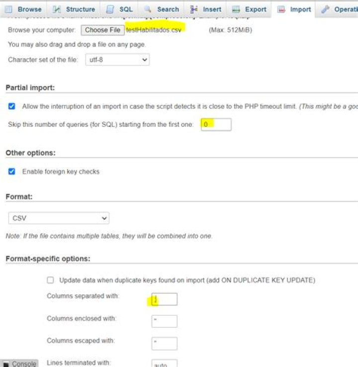Invalid column count in CSV input on line 1 Error