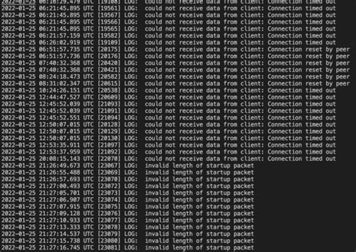 invalid length of startup packet docker postgressql