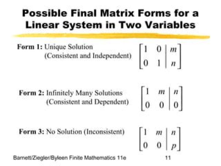 Is it possible for a linear system to have infinitely many solutions without the augmented matrix having a row of zeroes?