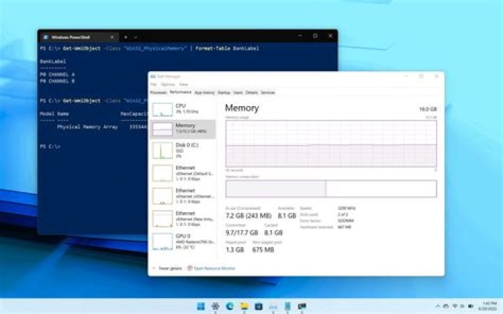 Is there a command to find out the available memory in Windows?