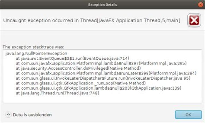 JavaFX Exception in thread 