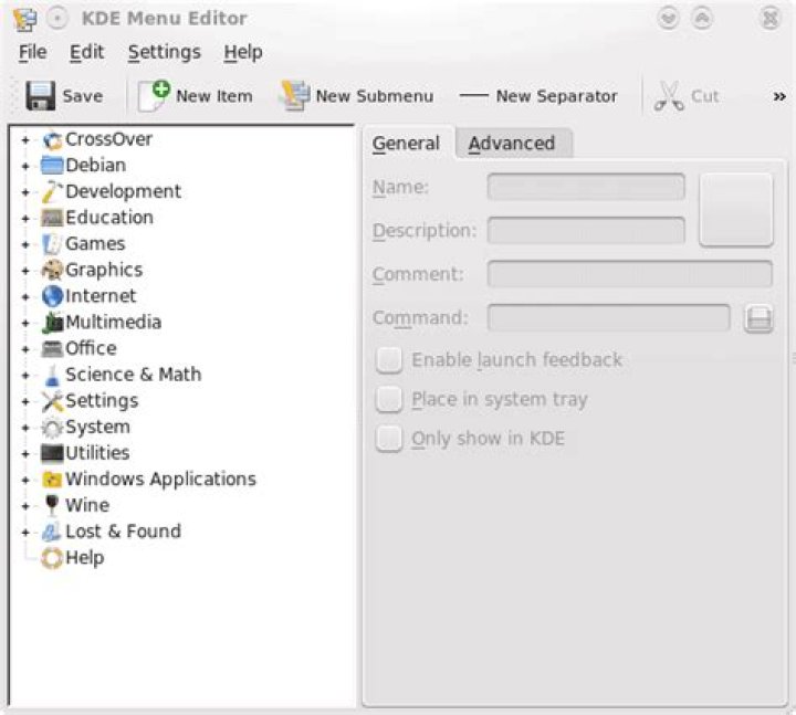 KDE Menu Editor