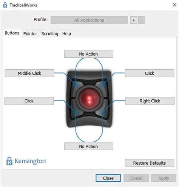 Kensington Trackball button configuration
