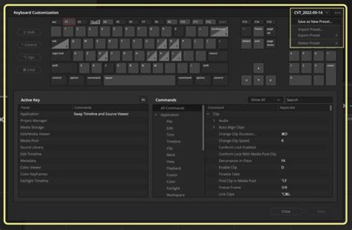 keyboard shortcut set