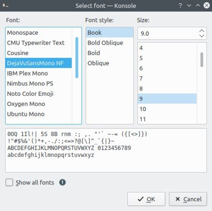 Konsole Font Selection