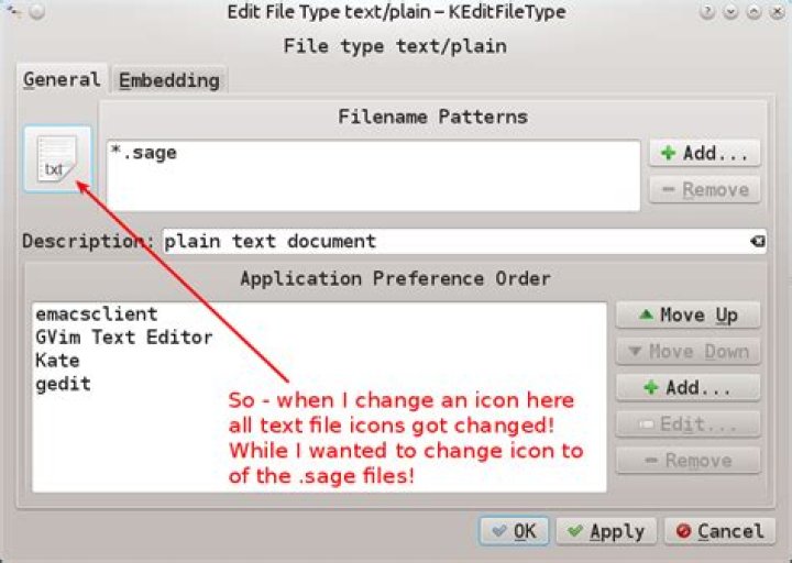 Kubuntu: how do I change an icon to .sage files which are plain text?