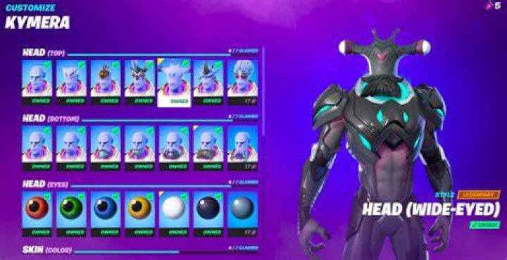 Kymera charcater customization screen.