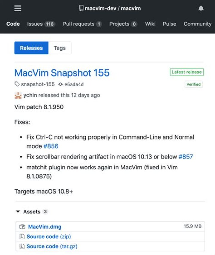 latest macvim release from github