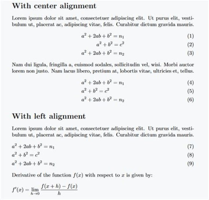 Latex: Left alignment for an equation
