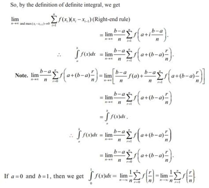Limit definition of integration