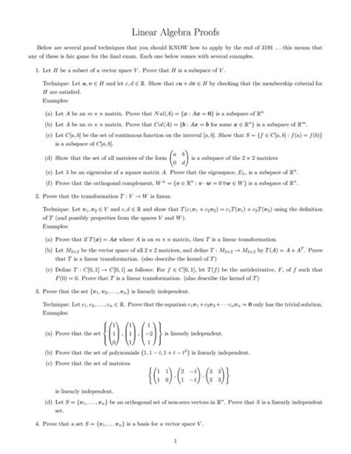 linear algebra proofs