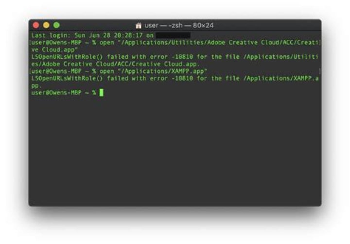 macOS Catalina fails to open certain apps with LSOpenURLsWithRole() failed with error -10810