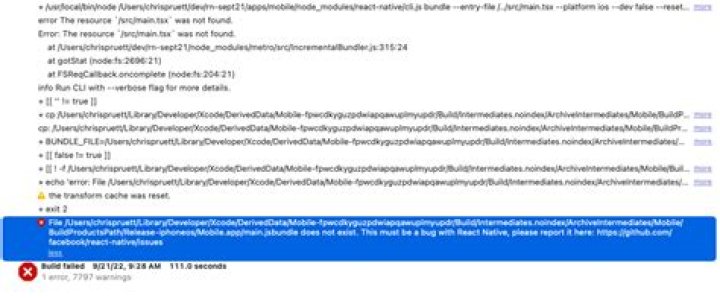 main.jsbundle does not exist. this must be a bug with + echo 'react native