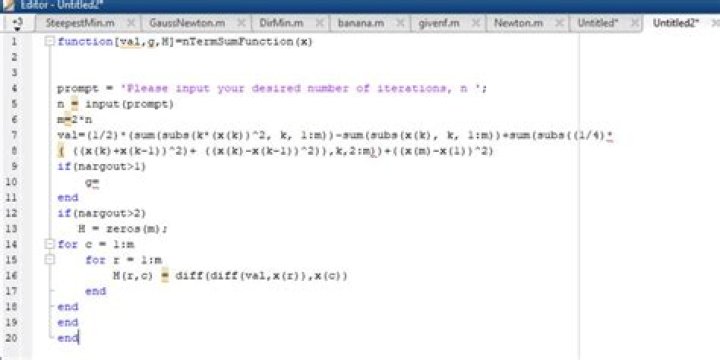Matlab: Gradient and Hessian of a function with vector input of user specified size