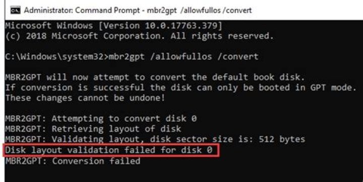 MBR2GPT: Disk layout validation failed for disk 0 [duplicate]