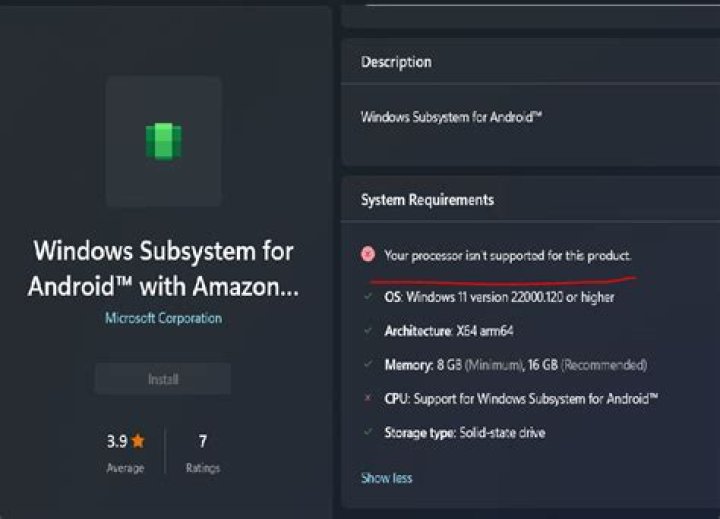 Minimum processor requirements for WSA on Windows 11
