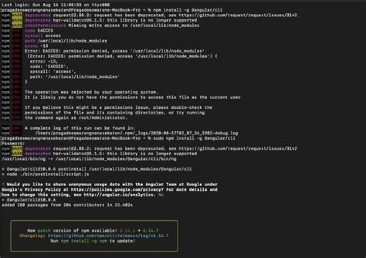 Missing write access in mac to /usr/local/lib/node_modules