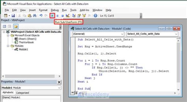 Ms Excel VBA Select All or (Ctrl + A) Code